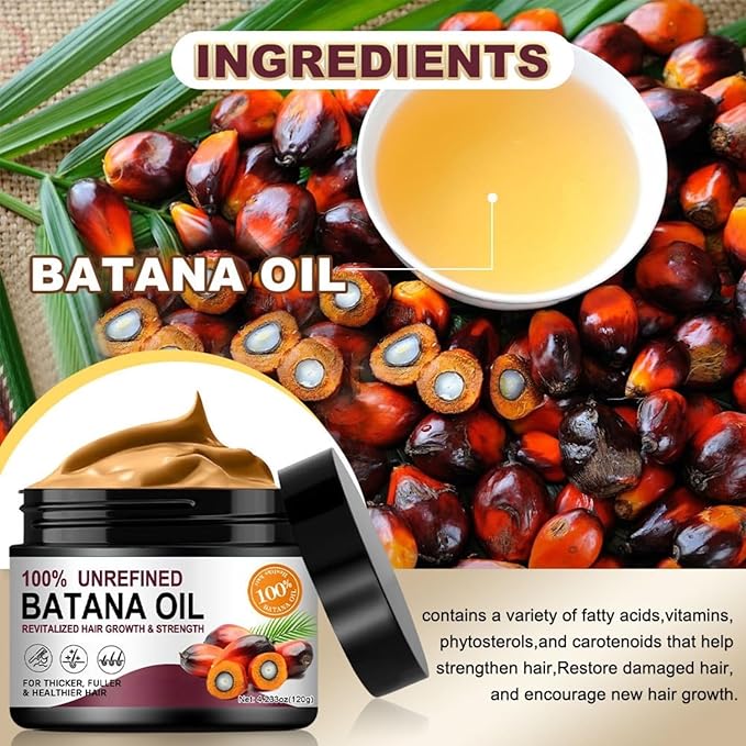 100% Unrefined Raw Batana Oil for Hair Growth Dr. Sebi Organic Pure from Honduras with Keratin, Coffee Extract & Other Ingredients to Enhance Efficacy for Thicker, Strengt