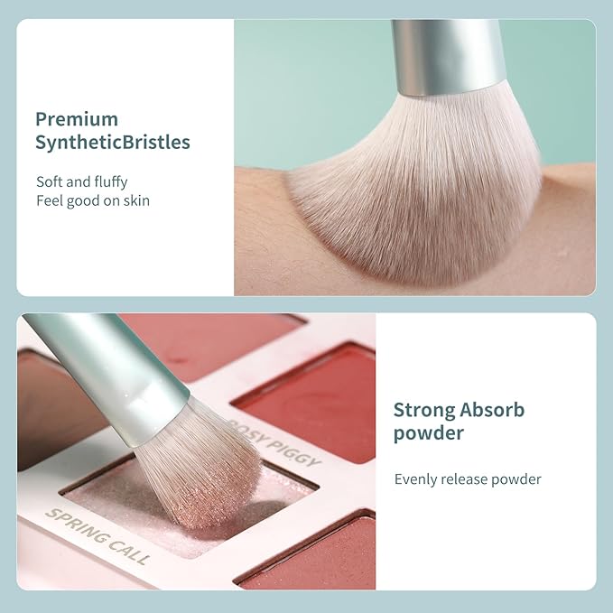 MSQ Make Up Brushes 10Pcs Powder Brushes Stipple Brush Synthetic Hair Makeup Brush Set with Bag for Powder Blending Contour Eyeshadow Eyeliner Nose Shader Concealer
