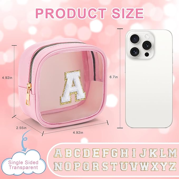 YOOLIFE Mini Initial Makeup Bag | Travel Toiletry Bag | Clear Makeup Bag | Travel Essentials Gifts for Women Teen Girlfriend Teacher Birthday Gifts Clear Toiletry Bag Small Mini Cosmetic Bag Pink S