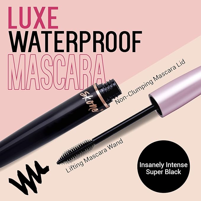 Skone Cosmetics Insanely Intense Luxe Waterproof Mascara – Black, Smudge-Proof & Long-Lasting – Volumizing & Lengthening for Dramatic Lash Lift & False Lash Effect – Bold Eye Mascara, 0.34 oz