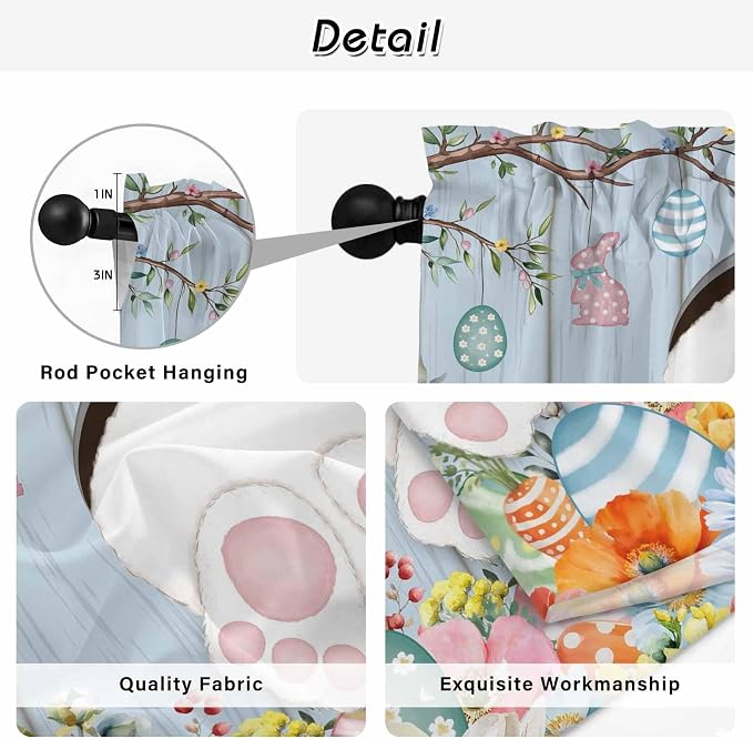 Easter Window Curtains 63 Inch Long 2 Panel Set, Rod Pocket Bedroom Curtains & - Image 9