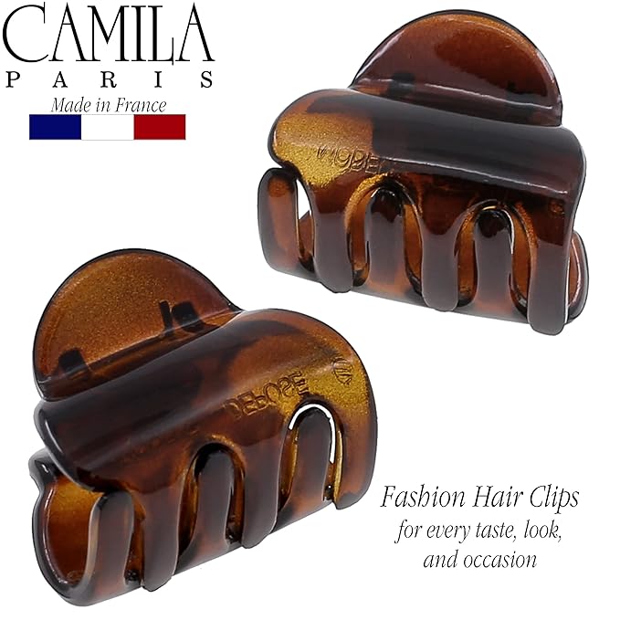 Camila Paris CP3479 French Hair Clip for Women, Set of 2 Small Tortoise Shell Girls Hair Claw Clips Fashion Durable Hair Accessories for Women, Ladies Strong Hold No Slip Grip Clamp, Made in France