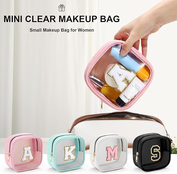 YOOLIFE Initial Make Up Bag Travel Toiletry Bag, Clear Makeup Bag Preppy Cosmetic Bags Organizer Travel Essentials Gifts for Women Teen Girlfriend Teacher Mom Birthday Mothers Day Gifts