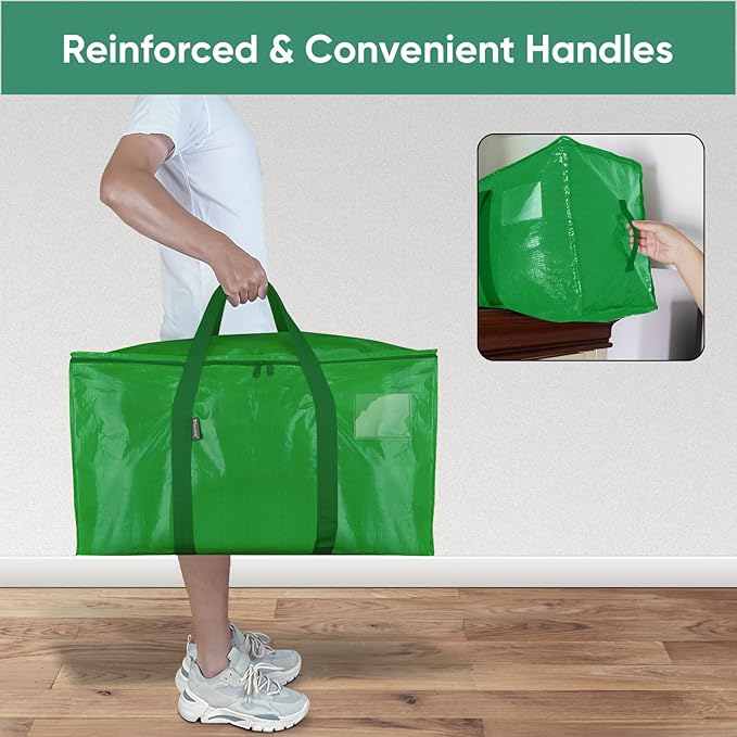 BALEINE 2-Pack Oversized Moving Bags with Reinforced Handles, Heavy-Duty Storage Tote for Clothes, Moving Supplies (Light Green, 2-Pack)