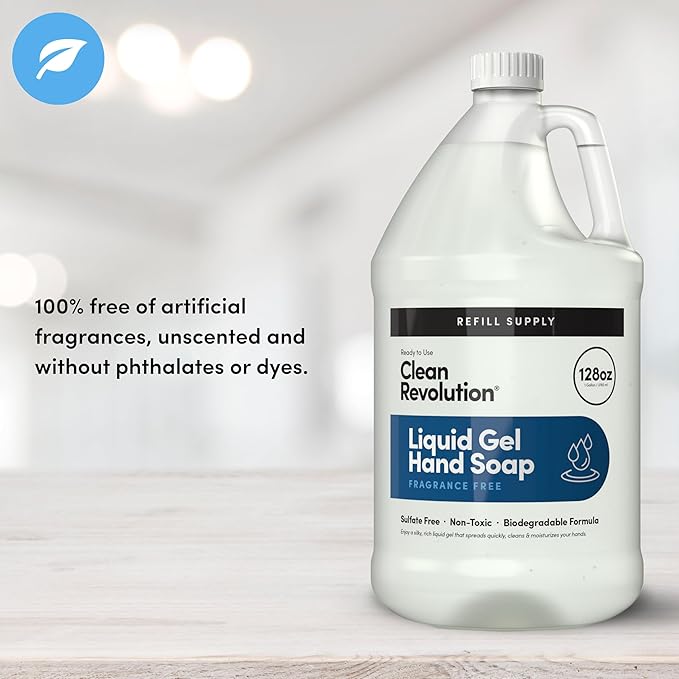 Clean Revolution Liquid Gel Hand Soap, Silky Rich Liquid, Quick Lather, Fast Rinsing, Contains Real Essential Oils (Spring Air) 128 Fl Oz