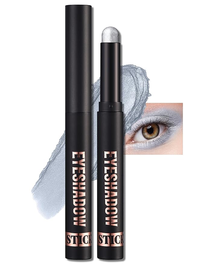 Erinde Shimmer Cream Eyeshadow Stick, Long Lasting Metallic Eye Shadow Sticks, Waterproof Creamy Glitter Eyeshadow Pencil, High Pigmented Blendable Neutral Eye Makeup, 18 Glacier Blue Shimmer