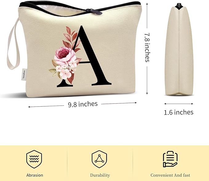 Vavabox A-Z Personalized Makeup Bag, Birthday Gifts for Women Mom, Gifts for Best Friend, Bride Bridesmaid Cosmetic bag (P, Yellow)
