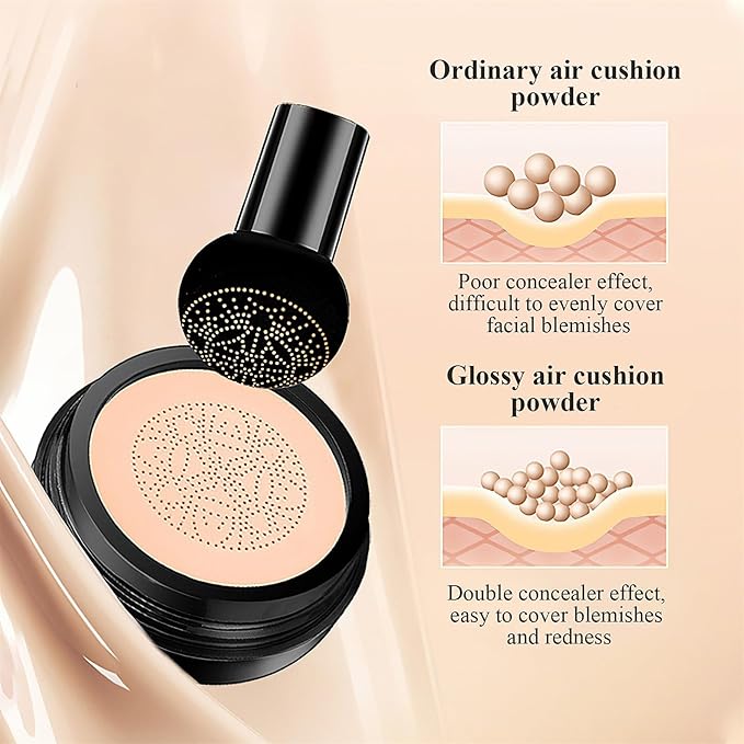 Mushroom Head Air Cushion CC Cream - BB Cream Face Makeup Foundation for Mature Skin Moisturizing Concealer Brighten Long-Lasting, Even Skin Tone for All Skin Types (2PCS Ivory)