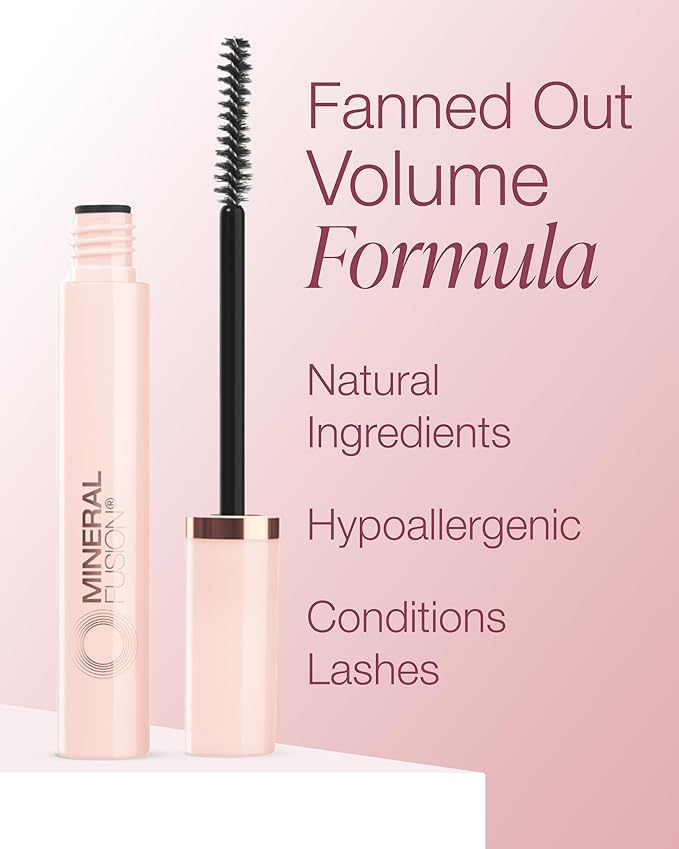 Mineral Fusion So Ageless Fanned Out Volume Mascara (Black) - Conditioning Formula For Look of Thicker, Longer Lashes - Hypoallergenic With Peptides - Smudge Proof