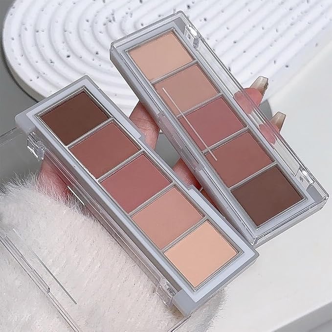 5 Colors Matte Pink Eyeshadow Makeup Palette, Nude Pink Rose Mauve Brown Cocoa Neutral Matte Cream Mini Eye Shadow Palette Makeup for Older Women Blue Green Eye, Blush Contour Palettes sombras de ojos