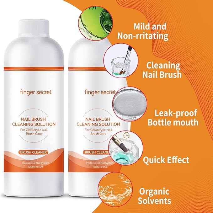 Nail Brush Cleaner & Restorer Nail Brush Clean Solution Quickly Clean Nail Brushes Gel Nail Brush Cleaner Kit with Glass Cup Nail Cleaning pads for DIY Salon at Home 4 Fl.Oz