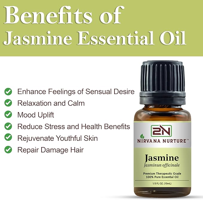 Jasmine Essential Oil 100% Pure Premium Therapeutic Grade, Undiluted - Aromatherapy Diffuser for Calm and Relaxation, Skin Care, Hair Care