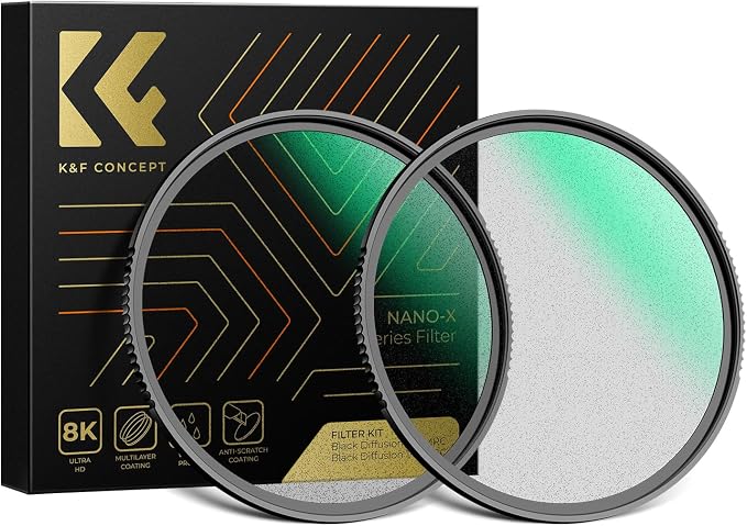 K&F CONCEPT 58mm Black Diffusion 1/4 & 1/8 Lens Filter Kit, Mist Cinematic by KFCONCEPT