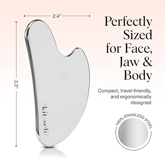 Kitsch Stainless Steel Gua Sha Facial Tools - Guasha Tool for Face, Face Sculpting Tool, Jawline Shaper, Double Chin Reducer, Body Gua Sha Tools, Lymphatic Drainage Massager, Facial Skin Care - Silver