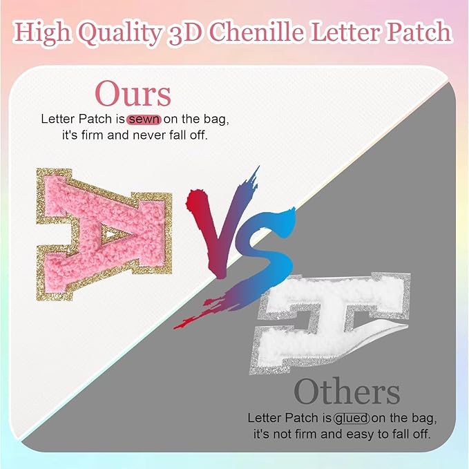 Small Personalized Letter Makeup Bag, Cute PU Leather Chenille Letters Cosmetic Bag Travel Makeup Pouch, Preppy Travel Organizer Zipper Pouch for Women&Girls（WhitePink-O）