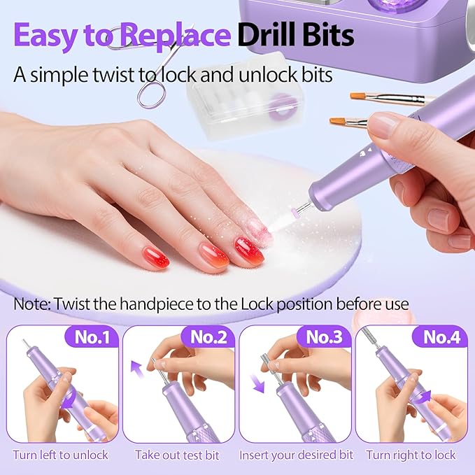 Professional Electric Nail Drill E-File Machine - 45,000 RPM Corded Nail Drills Kit with Low Noise & LED Display for Shaping, Removing & Polishing Acrylic Gel Nails for Salon Home