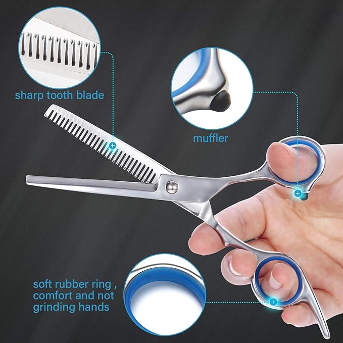 Haircut Scissors Kit, 11 Pcs Professional Set - Haircut, Thinning Scissors, Neck Duster Brush, Comb, Barber Cape, Hair Clips, Hairdressing Shears for Barber and Home