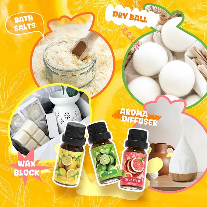 Citrus Essential Oils Set, Fragrance Oil Set for Diffuser, Scent Diffuser Oil for Candle Making- Blood Orange, Lemon, Bergamot, Lime, Grapefruit, Citrus