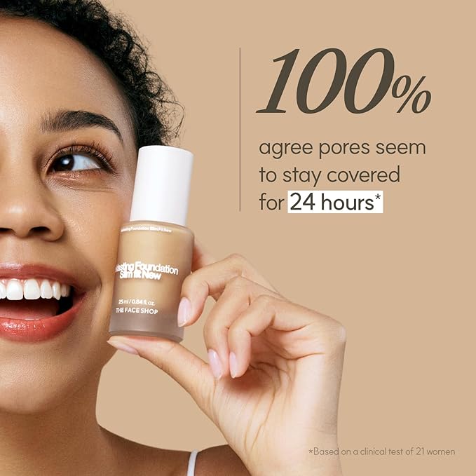 THE FACE SHOP Ink Lasting Liquid Foundation, Full Coverage, 72‑Hour Wear Semi‑Matte Finish, Makeup with Bakuchiol, C410 Gingerbread, 0.84 Fl. Oz.