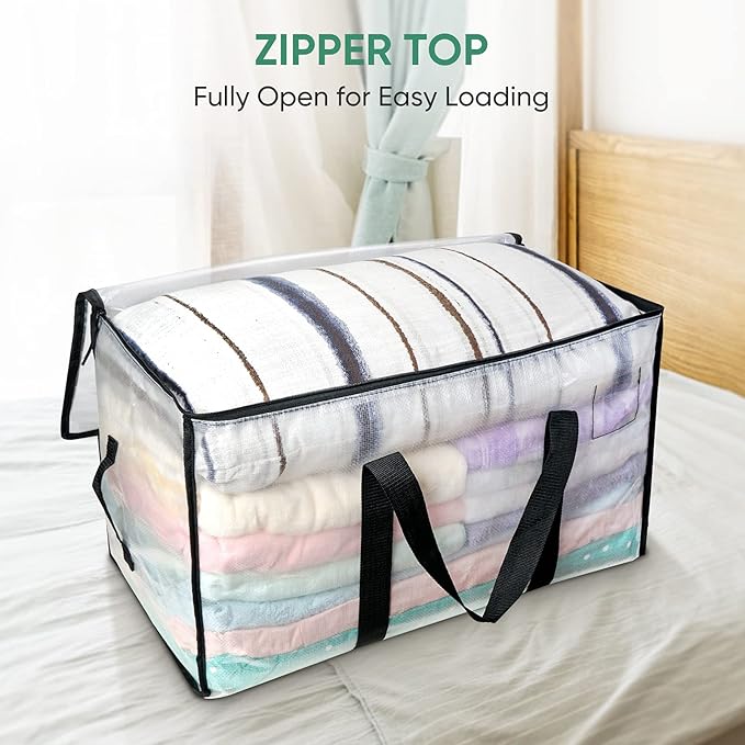 BALEINE 2-Pack Oversized Moving Bags with Reinforced Handles, Heavy-Duty Storage Tote for Clothes, Moving Supplies (Clear, 2-Pack)