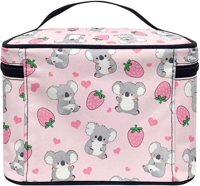 JoyLamoria Strawberry Koala Toiletry Bag Makeup Bag Pouch Cosmetic Bag Toiletry Bag Desk Cosmetics Pouch Storage with Strap