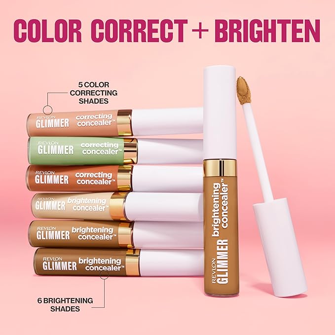 Revlon Glimmer Correcting Concealer, Liquid Under Eye Makeup, Made with Caffeine, Vitamin C, & Stevioside, 102 Orange, 0.3 fl oz