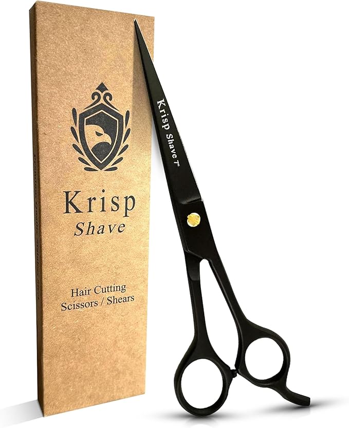 Professional Hair Cutting Scissors - Krisp Shave Japanese Stainless Steel Salon Barber Scissor (7 Inch) - Shears for Men's Beard Mustache Women Kids Pets Haircut All Purpose Shear, KSP-786