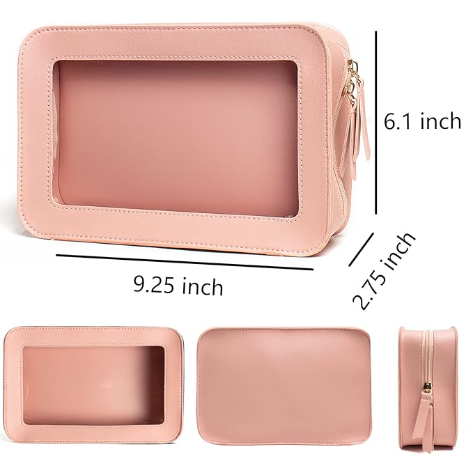 LETGO Clear Makeup Bags, TSA Approved Toiletry Bag with Zipper, Clear Makeup Organizer Fit Carry-on Travel Essentials,Clear Cosmetic Bags for Women Men (C-Pink)