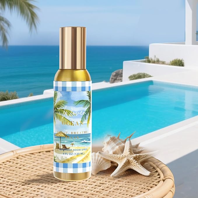 Room Spray, Tidal Coconut, Woven Ocean, Sunset Tropics, 3 Pack, Each 4 fl oz, Air Freshener for Home, Long-Lasting Odor Eliminator for Bathroom and Office