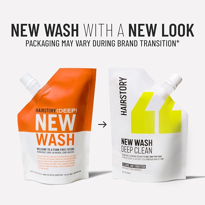 Hairstory New Wash Deep Clean Refill, Clarifying Cleansing Cream for Oily & Fine Hair, Detergent Free Shampoo & Conditioner Alternative, 8oz