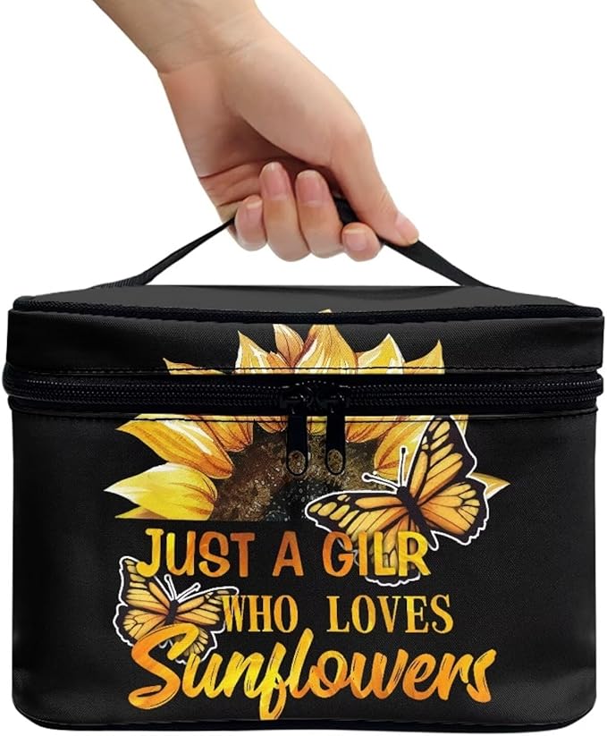 JoyLamoria Inspiring Sunflower Butterfly Cosmetic Bag Travel Women Girls Makeup Bag Wallet Coin Purse