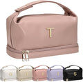Graduation Gifts for Daughter-Initial Cosmetic Bag Handle, PU Leather Makeup Bags Letter Travel Toiletry Bag with Makeup Brush Organizer-Bridesmaid Proposal Gifts-Daughter Graduation Gifts
