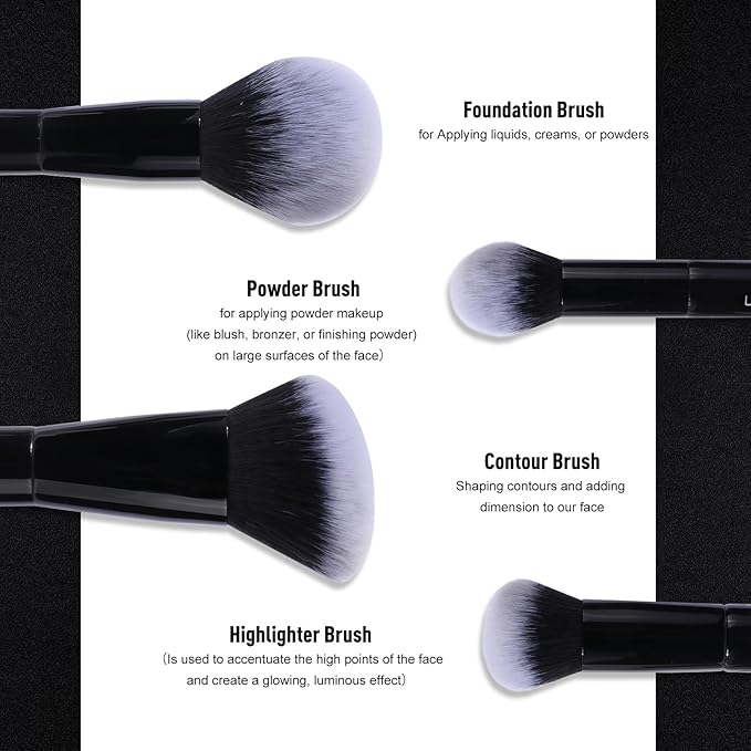 2Pcs Duo End Makeup Brushes, Foundation, Powder, Contour, Concealer, eye makeup Brush, Double-ended Multi-functional Synthetic Cosmetic Tools Makeup Brushes(Black)