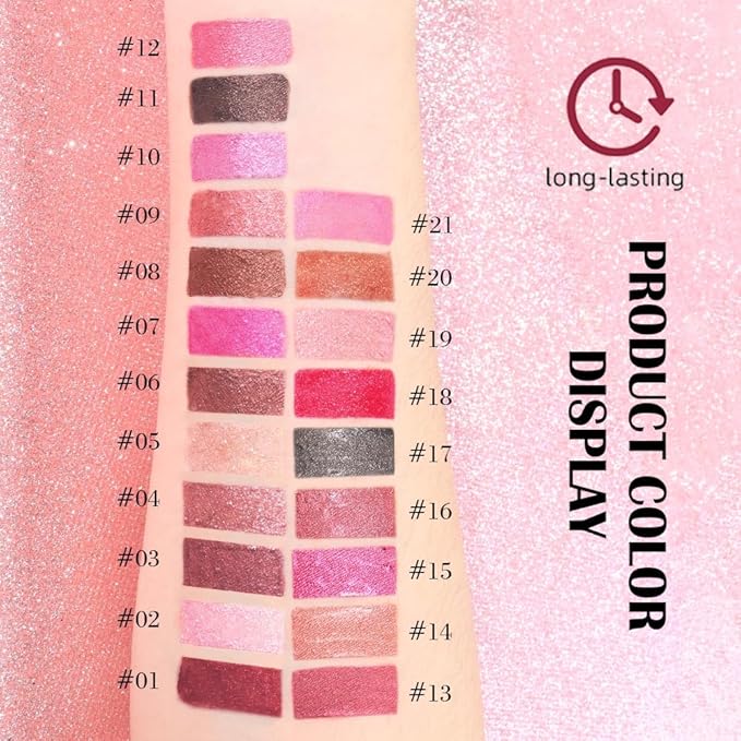 Kaely 2-in-1 Pink Metallic Lipstick and Lip Liner, Shimmer Liquid Metallic Lipsticks for Women, Glitter Lip Gloss Stain Long Lasting Waterproof Smudge Proof 24 Hour, Vegan Makeup, 21