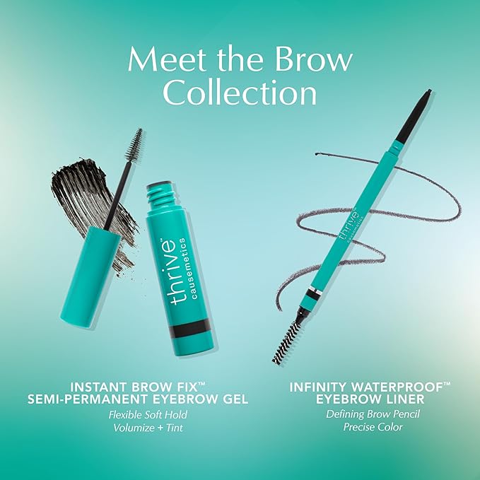 Thrive Causemetics Infinity Waterproof Eyebrow Pencil, Retractable Brow Pencil with Hyaluronic Acid & Shea Butter, Dual Ended Eyebrow Brush Spoolie, Fine Tip, Vegan & Cruelty Free, Serena (Deep Brown)
