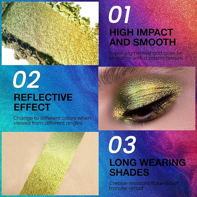 evpct Gold Green Shimmer Chameleon Single Eye Shadow Palette Makeup for Older Women, Glitter Metallic Duochrome Duo Chrome Multichrome Gothic festival Eyeshadow Palette, Face Loose Glitter Eyeshadow