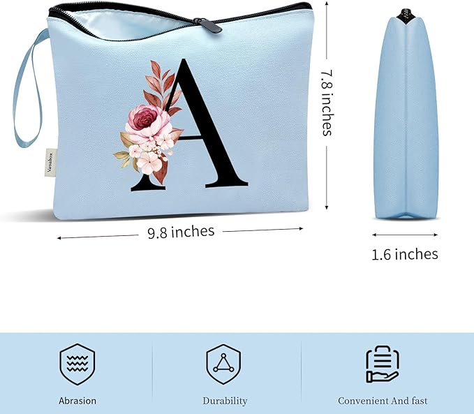 Vavabox A-Z Personalized Makeup Bag, Birthday Gifts for Women Mom, Gifts for Best Friend, Bride Bridesmaid Cosmetic bag (N, Blue)