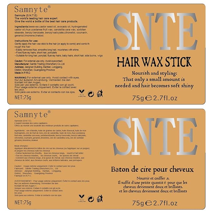 Slick Back Hair Brush & Hair Wax Stick Set - Tames Frizz & Smooths Flyaways - Sleek Ponytails, Buns, Edges - Styling Cream/Gel/Balm/Pomade Stick for Women - Styling Accessories for Girls & Kids