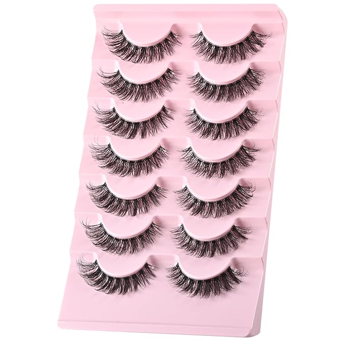 FARRED Cat Eye Lashes Natural Eyelashes Short Wispy Lash Strips Volume False Eyelash Cateye Medium Length Fake Lashes Natural Looking Hybrid Clusters Full Strip Lashes (A1 | 8-14MM)