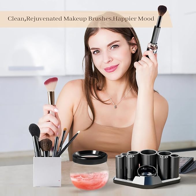 Electric Makeup Brush Cleaner and Dryer Machine - Super Fast Clean and Dry Make Up Brushes - Automatic Cosmetic Brush Spinner Washer Tools