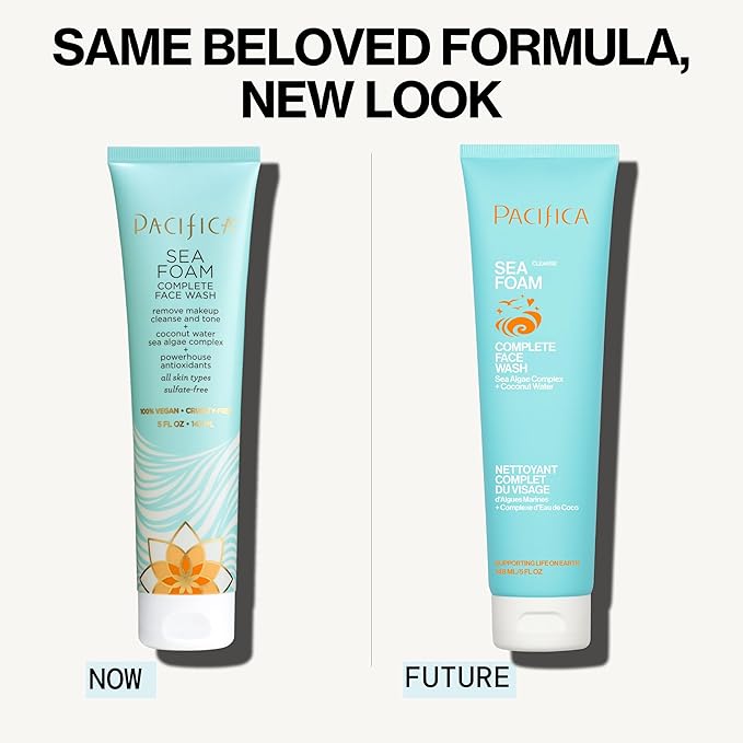 Pacifica Face Wash - Sea Foam Mini Travel Size, Skincare, Daily Gentle Foaming Cleanser, Makeup Remover, Face Cleanser, Skin Care, For Combination and Oily Skin, Vegan, 1.4 fl oz (1 Count)