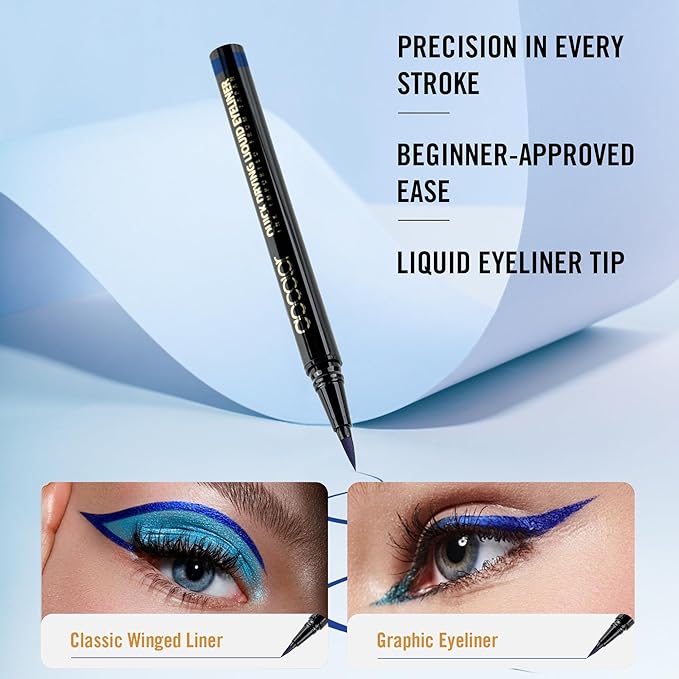docolor Eyeliner, 2PCS Blue Liquid Eyeliner Waterproof Eye Liner Pen Super Slim Precise All Day Blue Eye Pencils Professional Makeup Liquid Eye Liner Pencil for Women