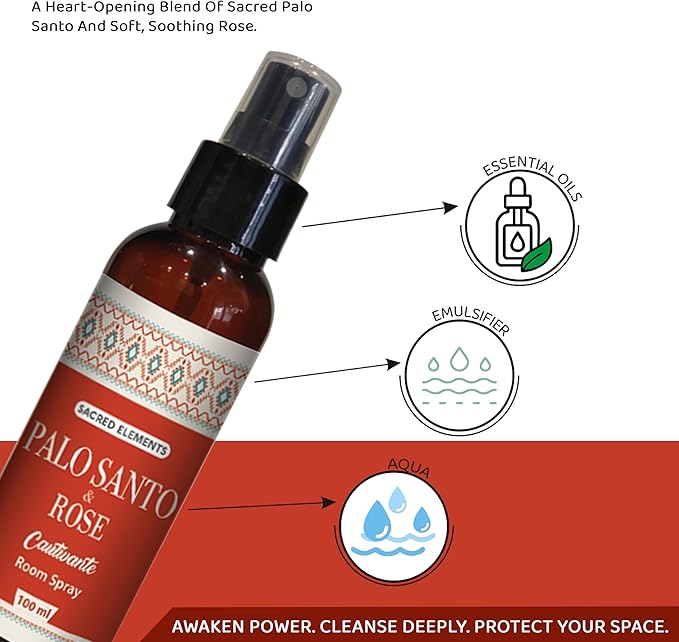 Sacred Element's Palo Santo & Rose Room Spray | Natural Purifying Mist for Energy Clearing, Negativity Release, Spiritual Balance & Aromatherapy | 3.38 Fl Oz / 100ml Non-Toxic Air Freshener