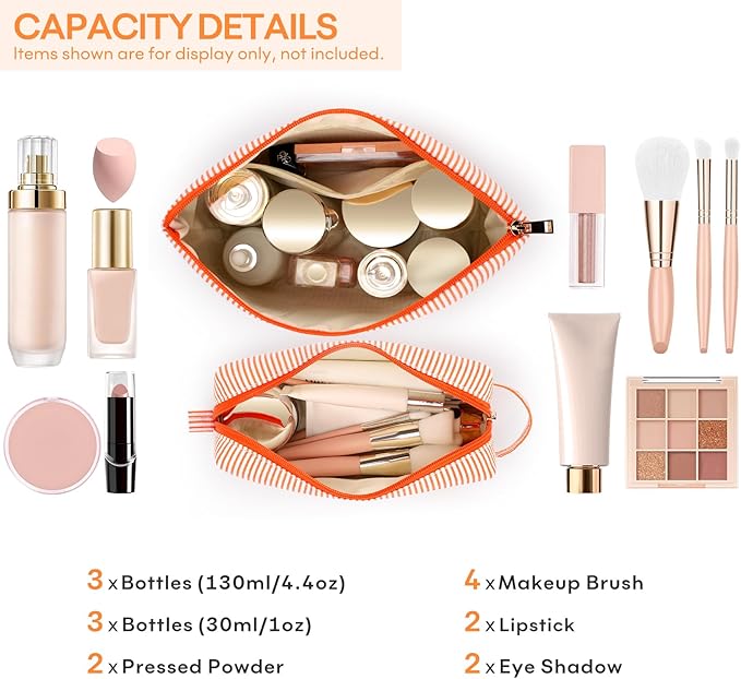 2 PCS Initial Makeup Bags for Women: Cosmetic Bag for Travel Toiletry - Birthday Gifts for 11 12 13 14 15 16 17 18 Years Old Girl Graduation Teacher Gift- Teen Girl Gifts Trendy Stuff - Orange A