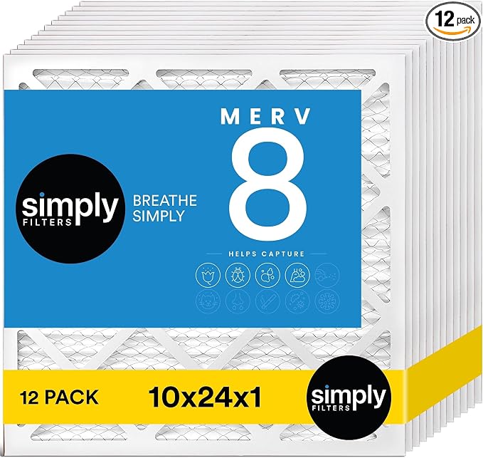 Simply 10x24x1 Air Filter, Merv 8, 12 Pack, by SimplyFilters