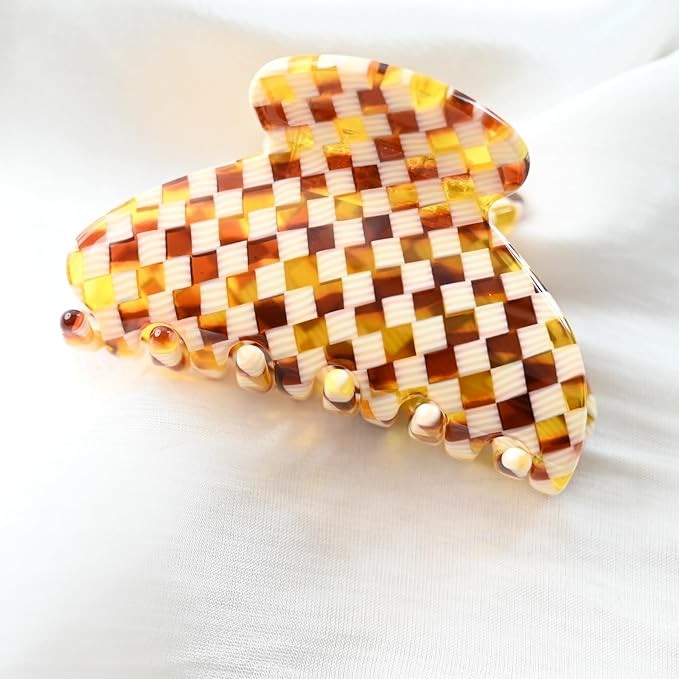Handmade Celluloid Acetate French Design Barrettes Tortoise Shell Claws Hair Claw Luxury Fashion Accessories Hair Clip for Women (check)