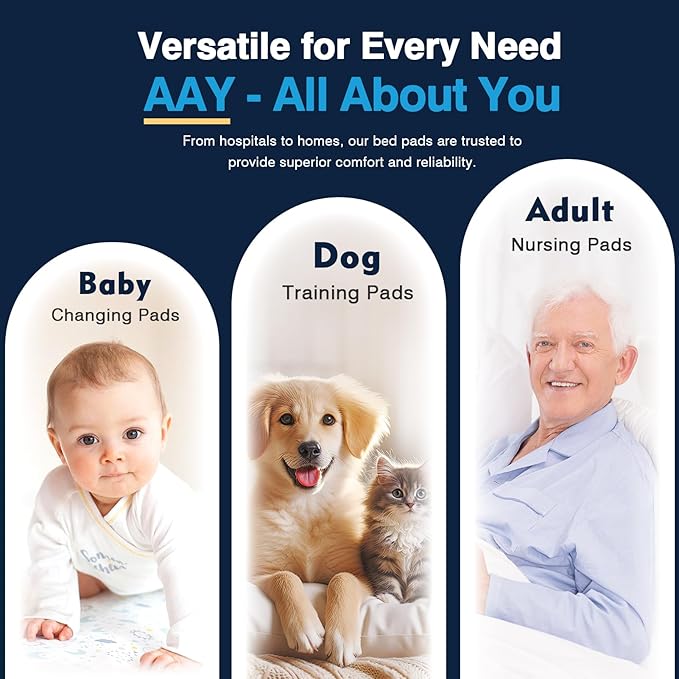 AAY Disposable Bed Pads 30"X36" (100pcs) Tear-Resistant Cloth Backing Underpads Super Absorbent Pee Pads Extra Large Premium Chucks for Adults Incontinence Pads Waterproof for Elderly, Kids or Puppy