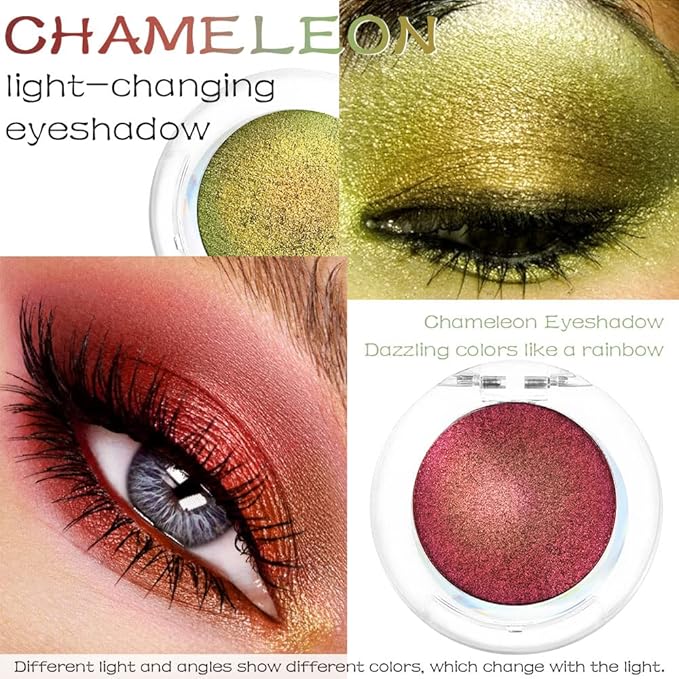 evpct 2Pcs Duochrome Chameleon Chrome Multichrome Eyeshadow Makeup Palette Set Women, Gold green Wine red Gold Metallic Holographic Glitter Sparkle Shimmer Loose Eyeshadow Eye Shadow Palette Makeup