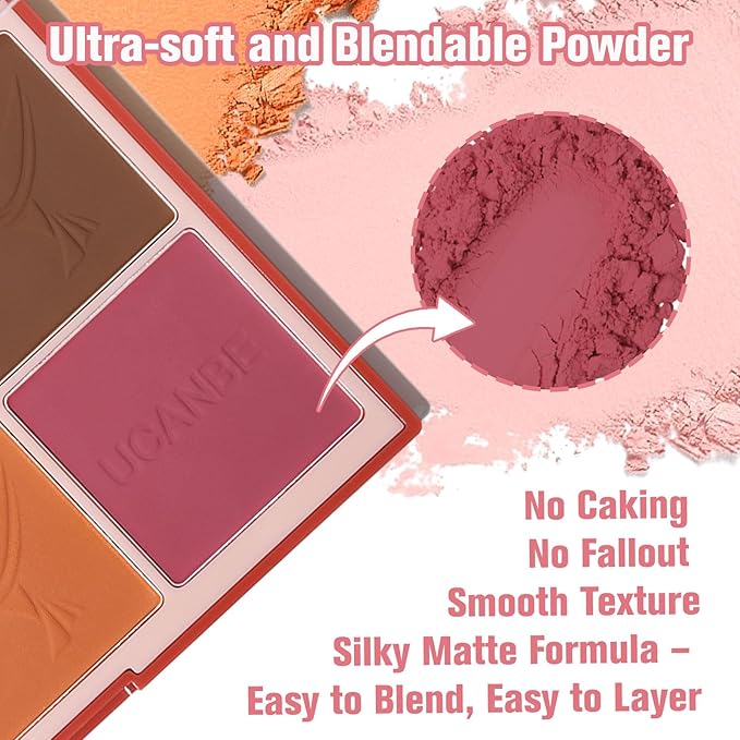 8 Colors Face Matte Blush Palette Shading Blusher - Buildable Facial Cheek Blusher Contour Bronzing Pressed Powder Makeup Pallet Women Gift Set (8 Colors Face Blush Palette)