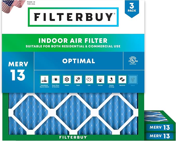 Filterbuy 22x22x1 Air Filter MERV 13 Optimal Smoke & Allergy Defense, by Filterbuy